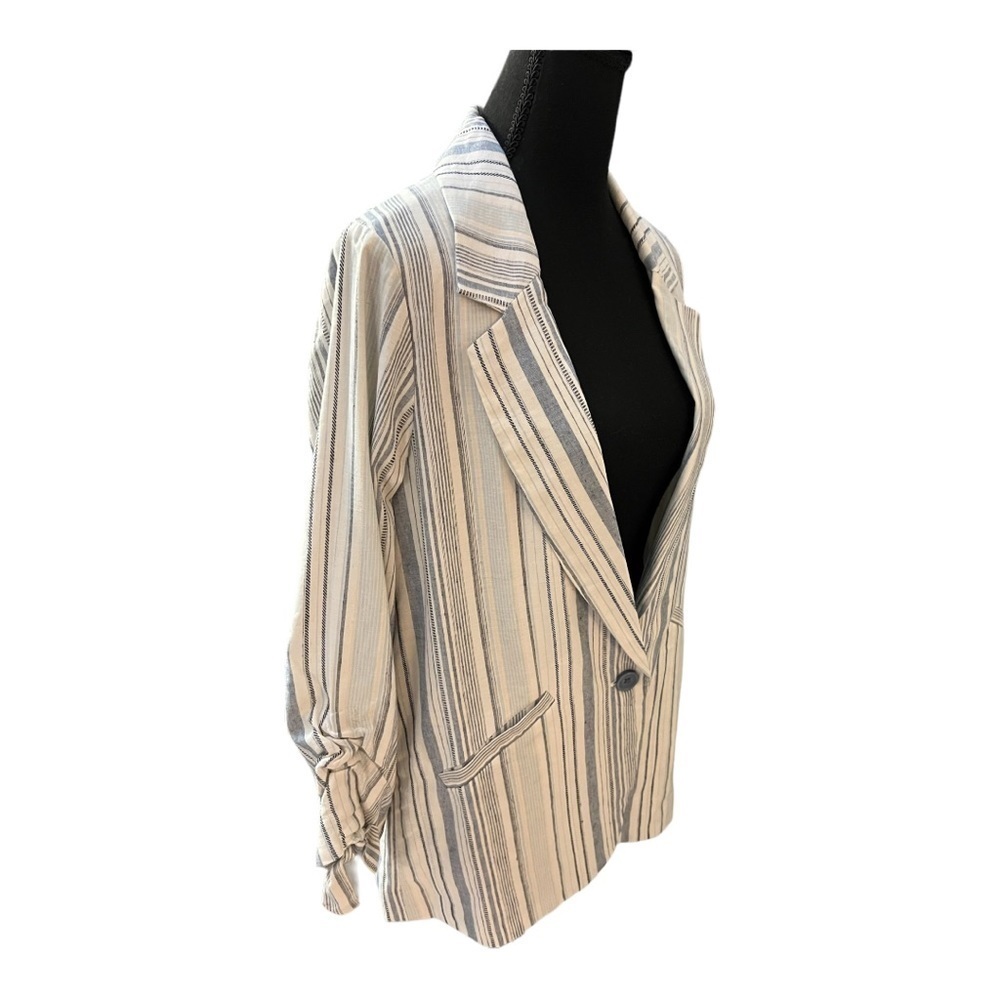 Drew Striped Linen Three Quarter Sleeve Blazer Small